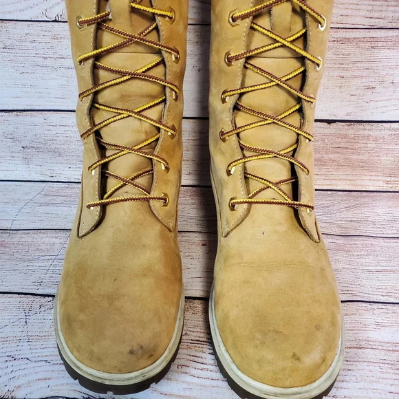 Timberland Women's 7 M Tan Nubuck Leather Waterproof 14" Knee High Lace Up Boots - Picture 4 of 12